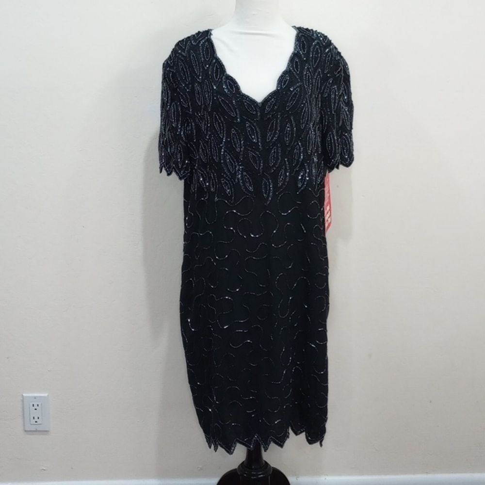 JMD New York Black Bead And Sequin Dress, Size 3X - New! Vintage 80s